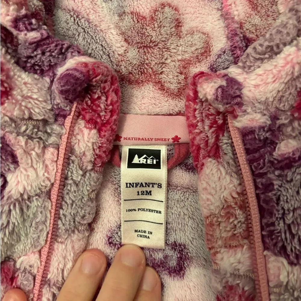 REI fleece purple/pink floral hooded snowsuit